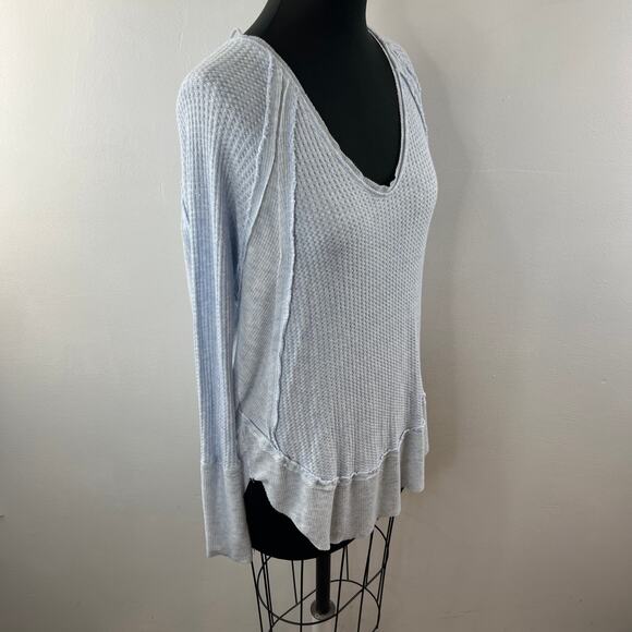 We The Free People Blue Catalina Top Thermal Waffle Knit Ruffled Hem Sz S Small - Picture 6 of 10